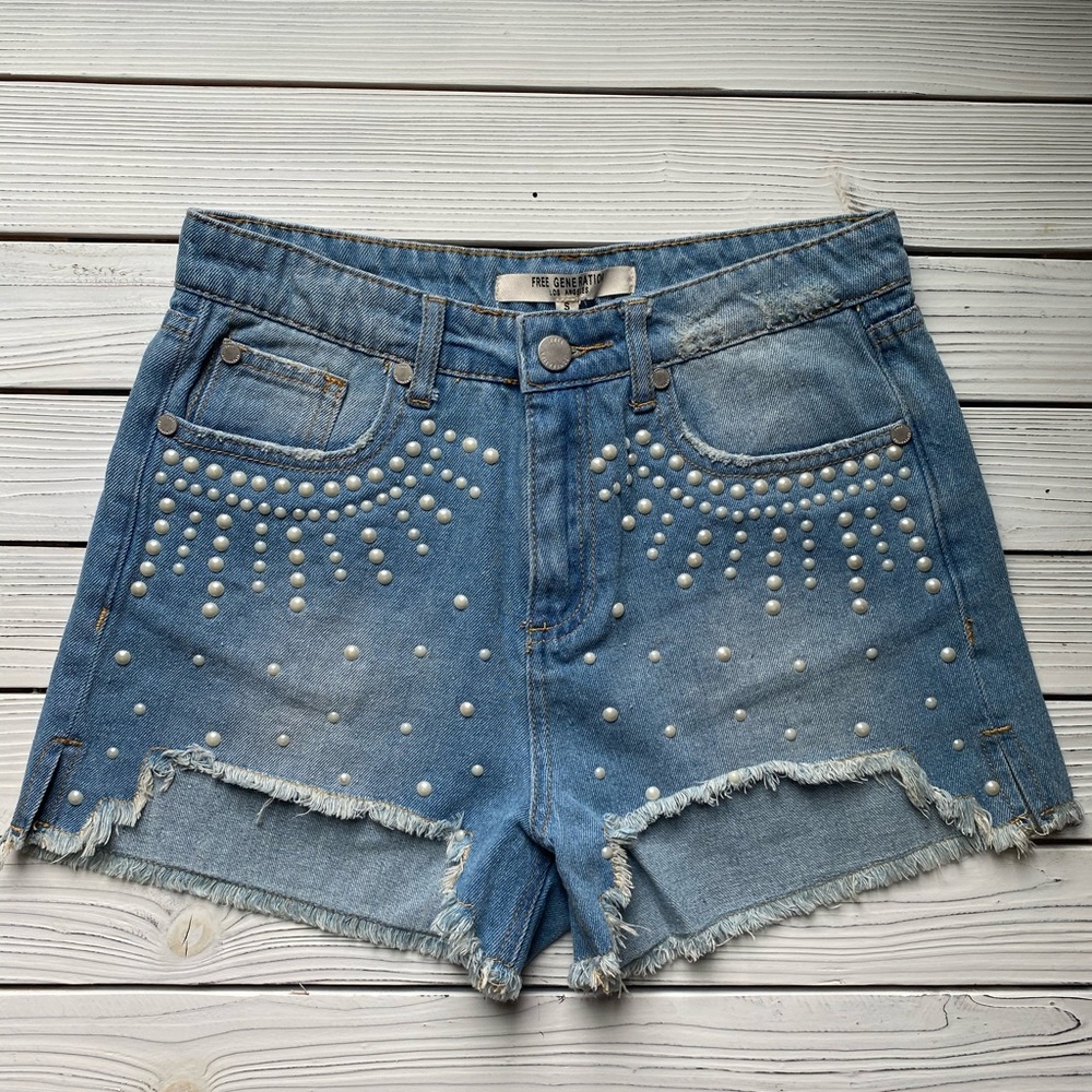 Free Generation LA Small Denim Shorts with Pearls
